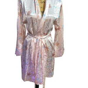 Halston Pink Floral‎ Kimono Wrap Robe Size Medium
